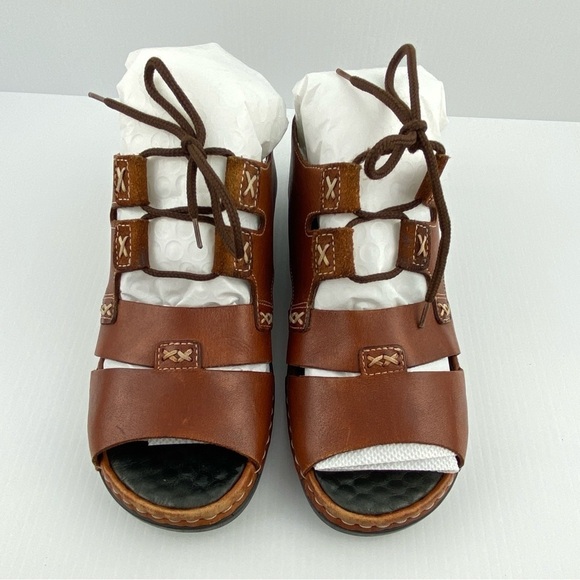 Rieker Sandals Brown Leather Sz 37 - Sz 6 Open Toed Lace Up Ankle Strap - Picture 3 of 11